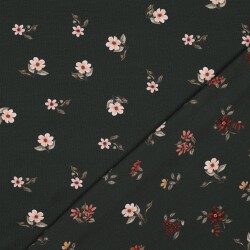 Baumwolljersey Digital Organic Blumen - dunkeloliv
