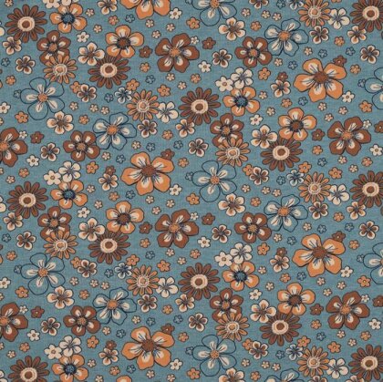 Baumwolljersey  Blumen - rauchblau