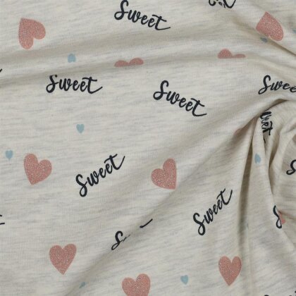 Baumwolljersey  Glitzer Love - creme