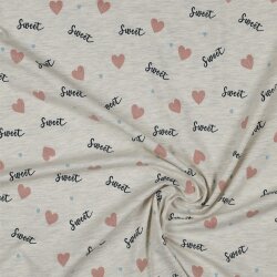 Baumwolljersey  Glitzer Love - creme