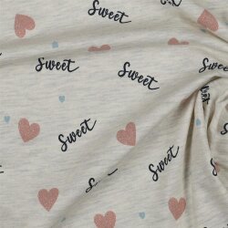 Baumwolljersey  Glitzer Love - creme