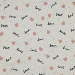 Baumwolljersey  Glitzer Love - creme