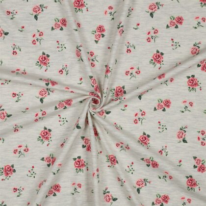 Baumwolljersey Blumen - creme meliert