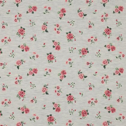 Baumwolljersey Blumen - creme meliert