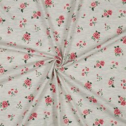 Baumwolljersey Blumen - creme meliert