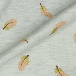 Baumwolljersey Glitzer Ferdern - creme meliert