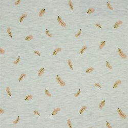 Baumwolljersey Glitzer Ferdern - creme meliert