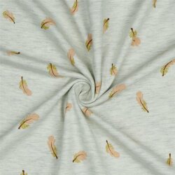 Baumwolljersey Glitzer Ferdern - creme meliert