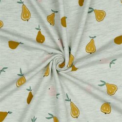 Baumwolljersey Glitzer Birnen - creme meliert
