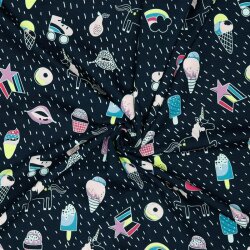 Baumwolljersey Neon Einhorn Party - dunkelblau