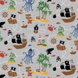 Baumwolljersey Organic Pirateninsel - lichtgrau