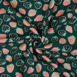 Baumwolljersey Glitzer Erdbeeren - smaragd