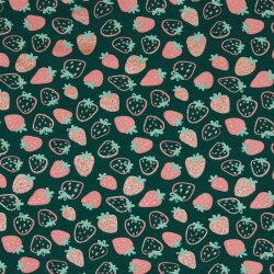 Baumwolljersey Glitzer Erdbeeren - smaragd