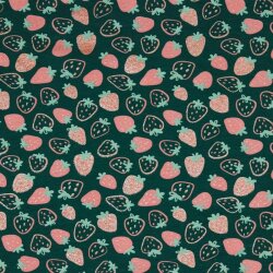 Baumwolljersey Glitzer Erdbeeren - smaragd