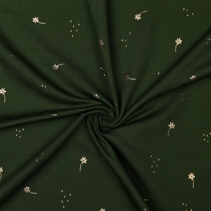 Baumwolljersey  Blumen & Punkte - dunkelolive