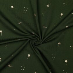 Baumwolljersey  Blumen & Punkte - dunkelolive