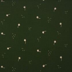 Baumwolljersey  Blumen & Punkte - dunkelolive