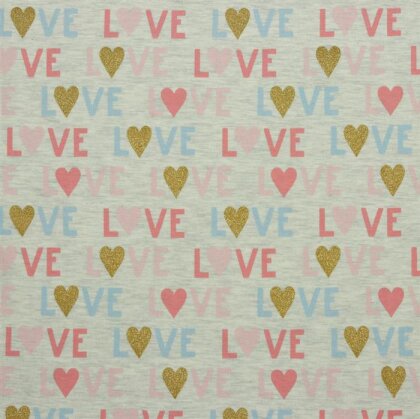 Baumwolljersey Glitzer Love - creme meliert