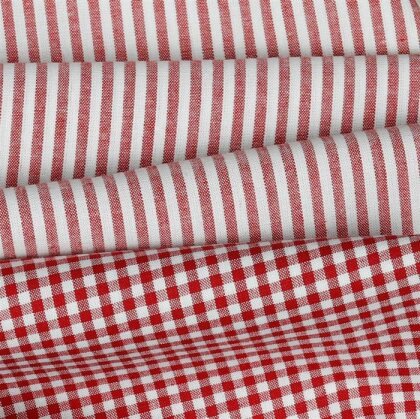 Baumwollpopeline Streifen 3mm, garngefärbt - rot