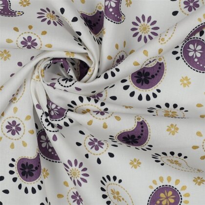 Baumwollpopeline Glitzer Paisley - weiss