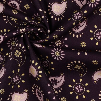 Baumwollpopeline Glitzer Paisley - dunkelviolett