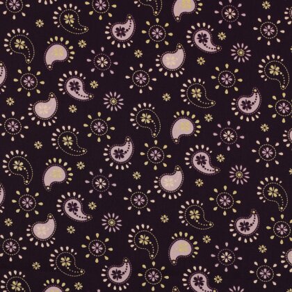 Baumwollpopeline Glitzer Paisley - dunkelviolett