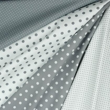 Baumwollpopeline 2mm Punkte - weiss/grau