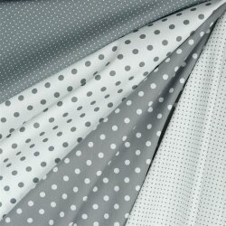 Baumwollpopeline 2mm Punkte - weiss/grau