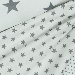 Baumwollpopeline 10mm Sterne - weiss/grau