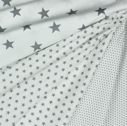 Baumwollpopeline 4mm Sterne - weiss/grau