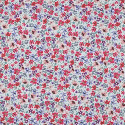 Baumwollpopeline Digital kleine Blumen - weiß