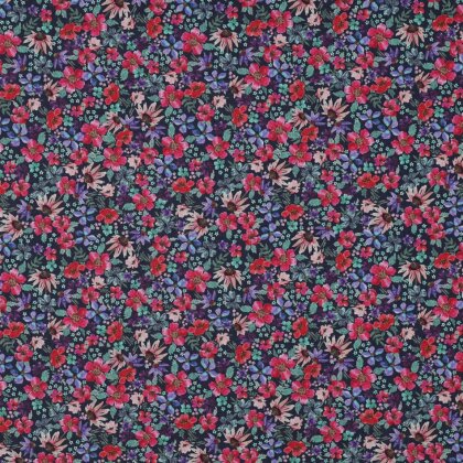 Baumwollpopeline Digital kleine Blumen - dunkelblau