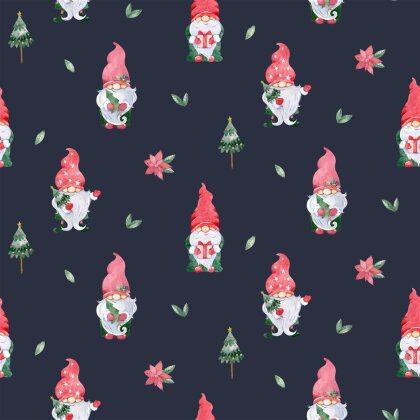 Baumwollpopeline Digital Weihnachtszwerg - dunkelblau
