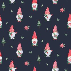 Baumwollpopeline Digital Weihnachtszwerg - dunkelblau