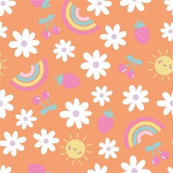 Baumwolljersey Früchte im Sonnenschein - hellorange