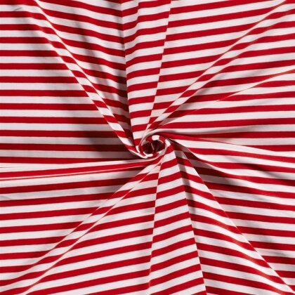 Baumwolljersey Streifen 10mm - rot/weiss