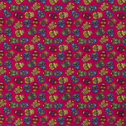 Baumwollpopeline Alberne Bunte Totenköpfe pink