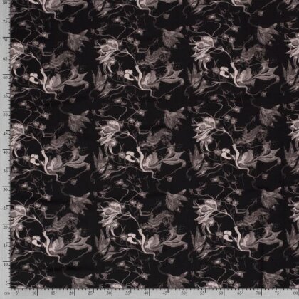 Polyesterjersey Antike Blumen -  schwarz