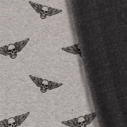 Alpenfleece flying Skull - hellgrau meliert