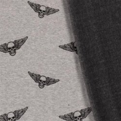 Alpenfleece flying Skull - hellgrau meliert