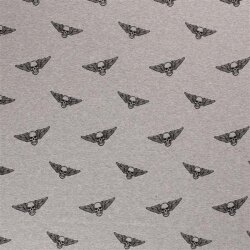 Alpenfleece flying Skull - hellgrau meliert