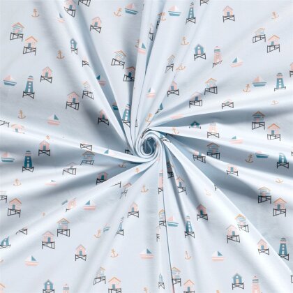Baumwolljersey  maritime Häuser softmint