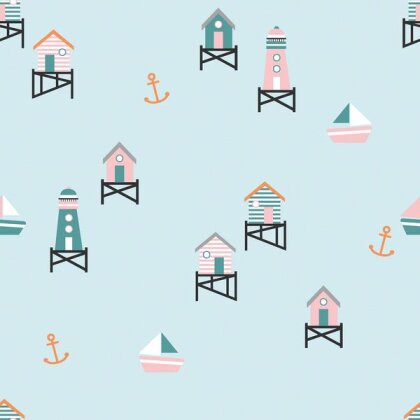 Baumwolljersey  maritime Häuser softmint