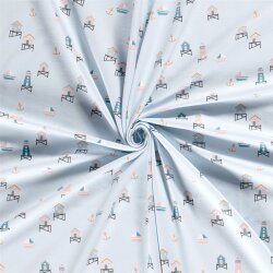 Baumwolljersey  maritime Häuser softmint