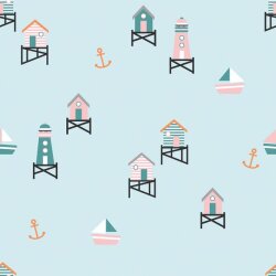 Baumwolljersey  maritime Häuser softmint