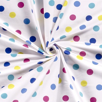 French Terry grosse bunte Punkte - weiss