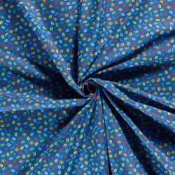 Baumwollpopeline bunte Buchstaben - royalblau