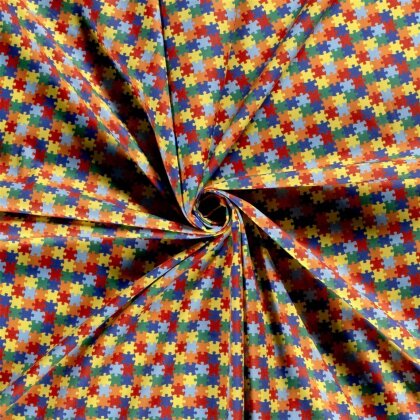 Baumwollpopeline buntes Puzzle - rot
