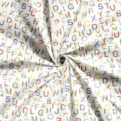 Baumwollpopeline bunte Buchstaben - weiss