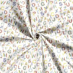 Baumwollpopeline bunte Buchstaben - weiss